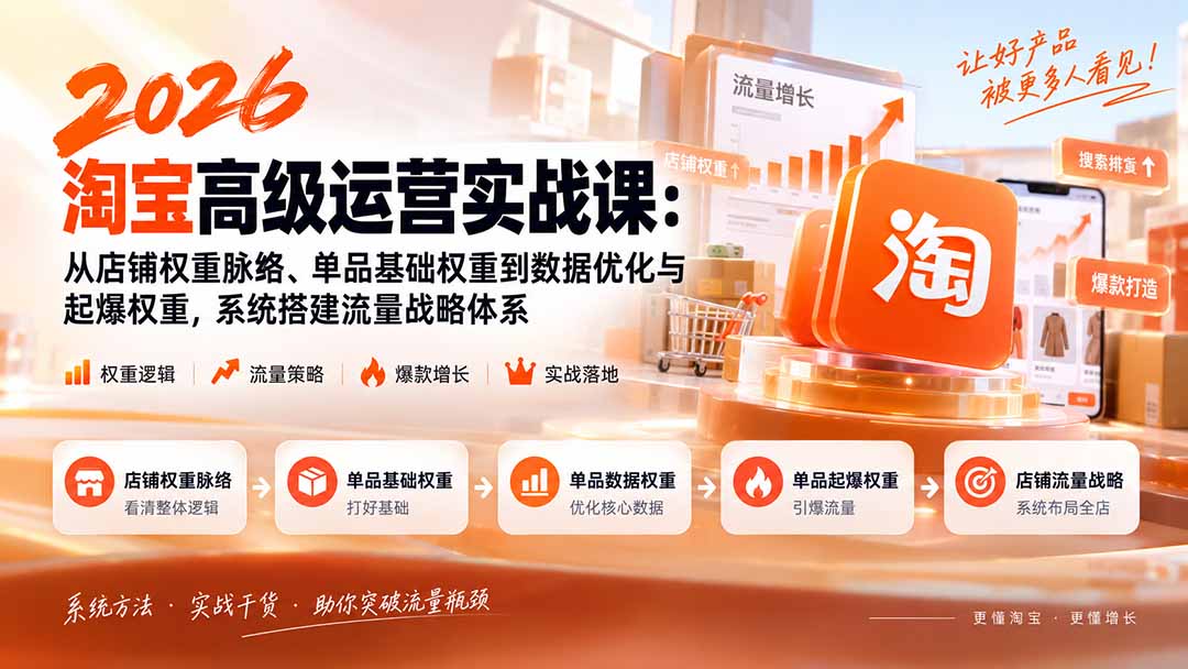 2026淘宝高级运营实战课:从店铺权重脉络、单品基础权重到数据优化与起爆权重,系统搭建流量战略体系-资源社