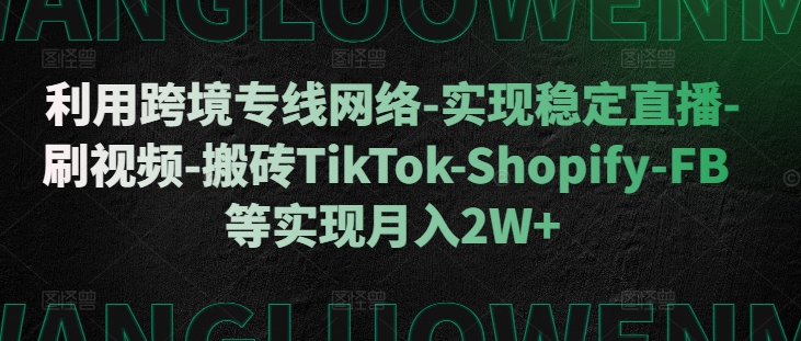 利用跨境专线网络-实现稳定直播-刷视频-搬砖TikTok-Shopify-FB等实现月入2W+【揭秘】-资源社