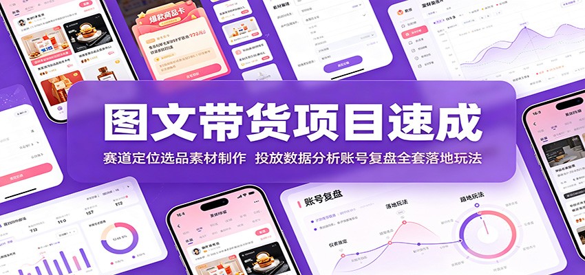 图文带货项目速成:赛道定位选品素材制作,投放数据分析账号复盘全套落地玩法-资源社