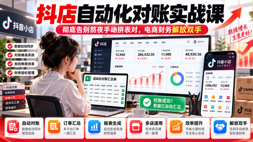 抖店自动化对账实战课,彻底告别熬夜手动拼表对,账电商财务解放双手-资源社