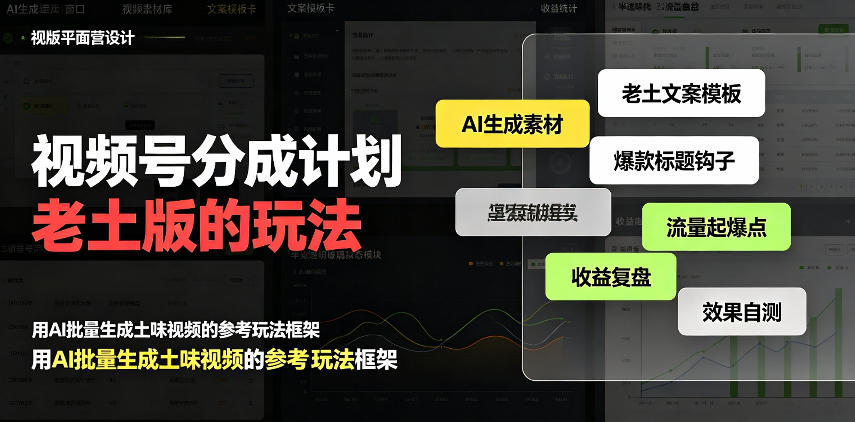 视频号分成计划老土版的玩法，流量爆炸，每天收益300+，纯靠AI生成，越土的玩法，越高级-资源社
