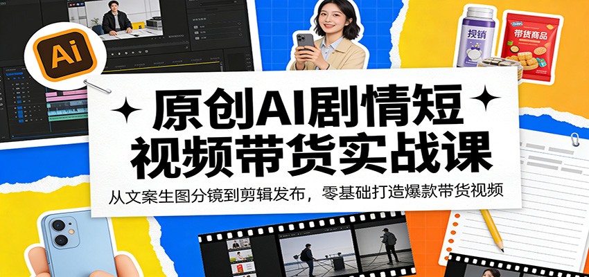 原创AI剧情短视频带货实战课：从文案生图分镜到剪辑发布，零基础打造爆款带货视频-资源社