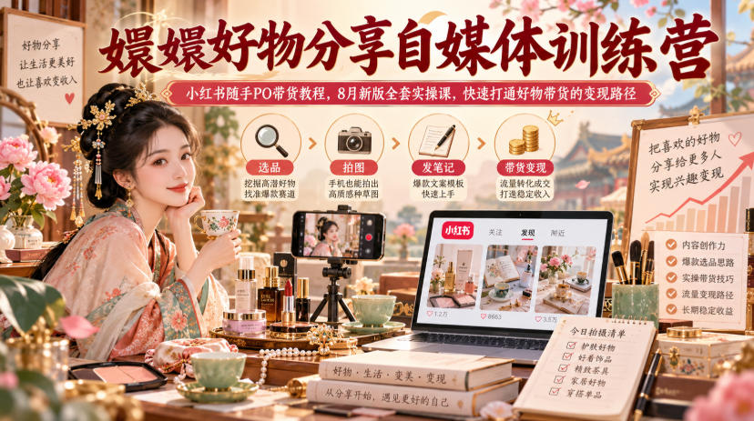 嬛嬛好物分享自媒体训练营|小红书随手PO带货教程,8月新版全套实操课,快速打通好物带货的变现路径-资源社