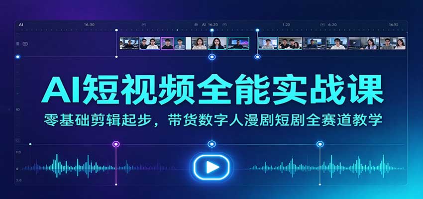 AI短视频全能实战课:零基础剪辑起步,带货数字人漫剧短剧全赛道教学-资源社
