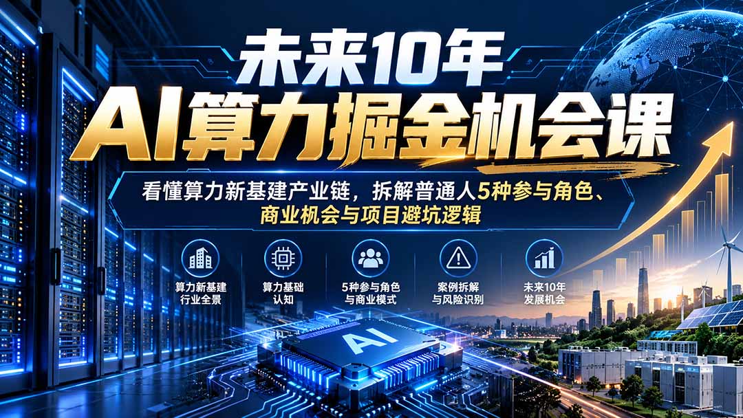 未来10年AI算力掘金机会课:看懂算力新基建产业链,拆解普通人5种参与角色、商业机会与项目避坑逻辑-资源社