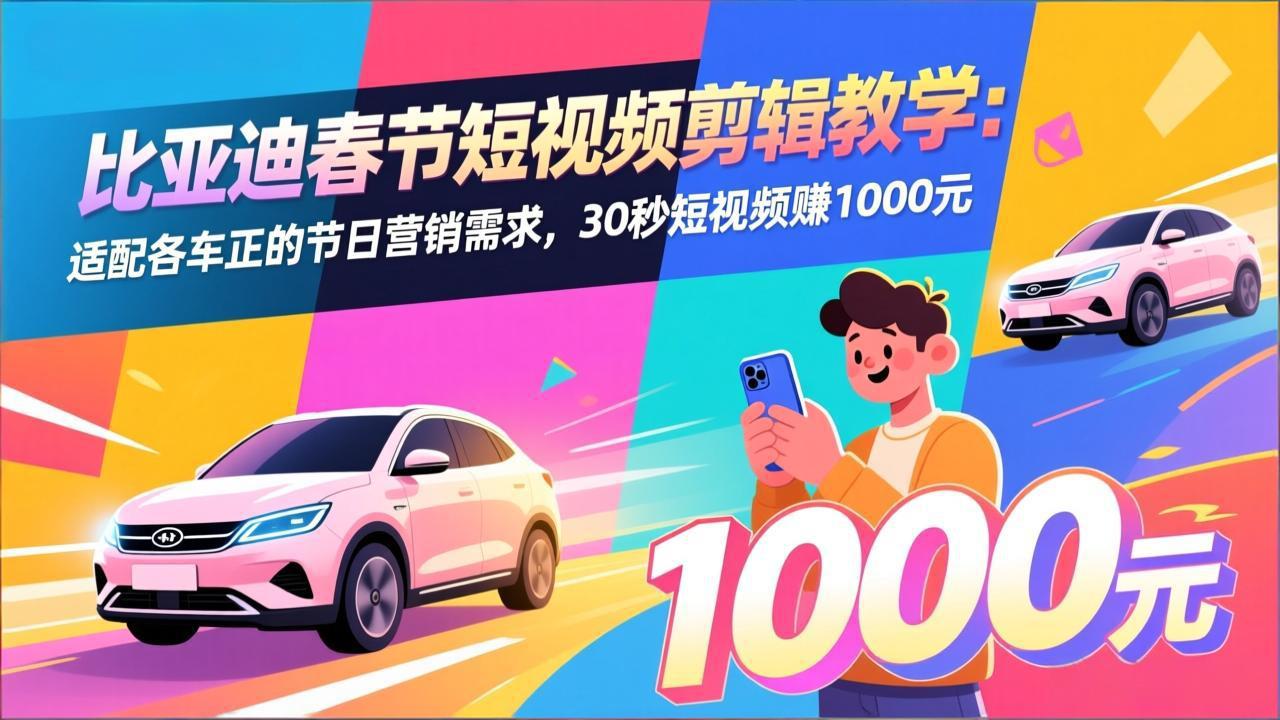 比亚迪春节短视频剪辑教学：适配各车企的节日营销需求，30秒短视频赚1000元-资源社