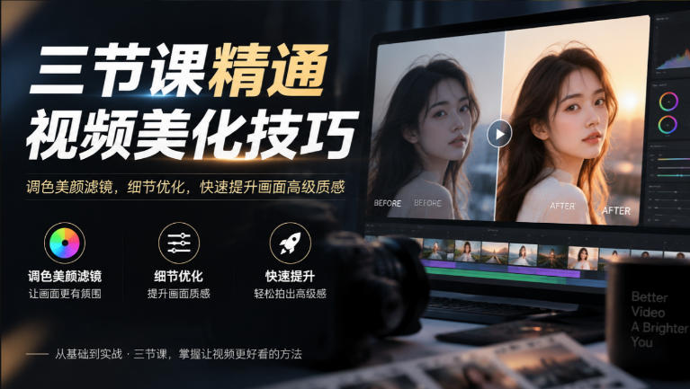 三节课精通视频美化技巧｜调色美颜滤镜，细节优化，快速提升画面高级质感-资源社