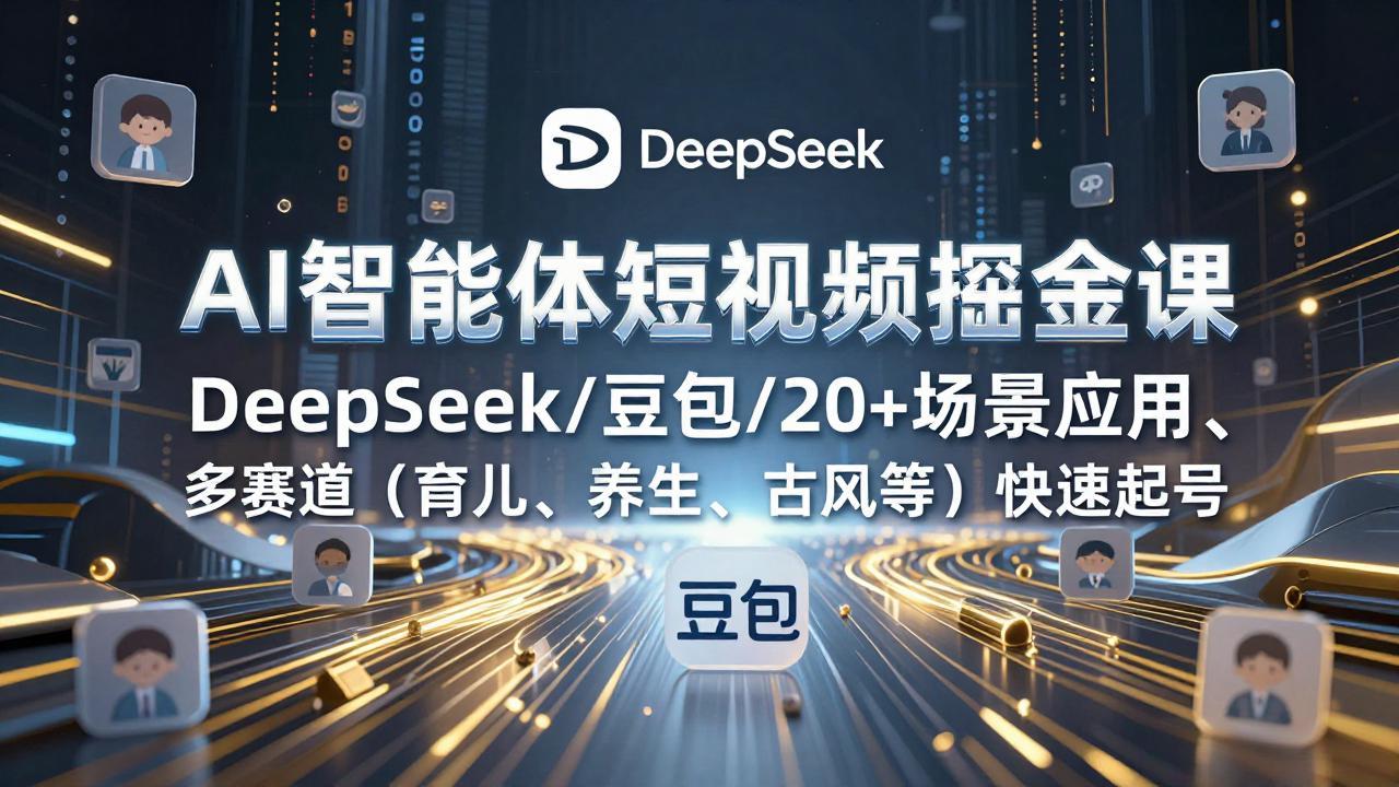 AI智能体短视频掘金课，DeepSeek/豆包/20+场景应用、多赛道(育儿、养生、古风等-资源社