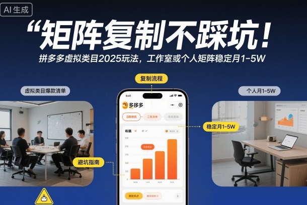 矩阵复制不踩坑！拼多多虚拟类目2025玩法，工作室或者个人矩阵稳定月1-5W【揭秘】-资源社