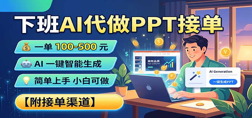 下班AI代做PPT接单，一单100-500，AI一键生成，小白也能做，附接单渠道-资源社