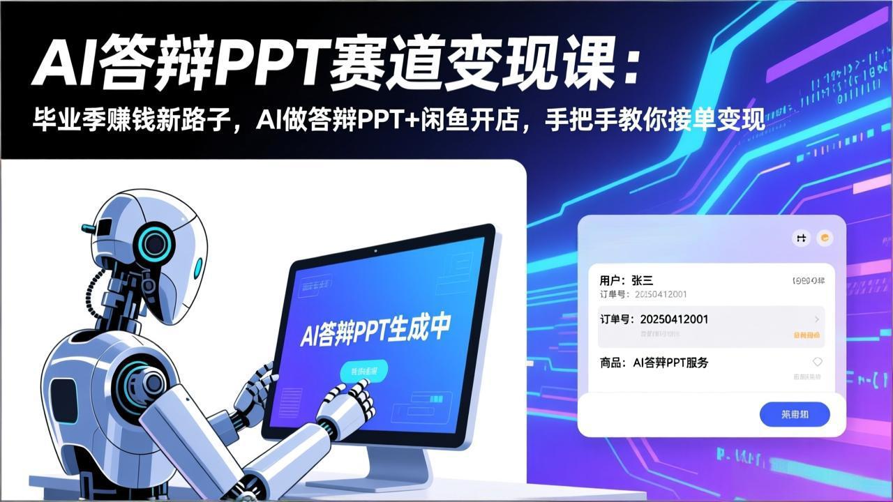 AI答辩PPT赛道变现课：毕业季赚钱新路子，AI做答辩PPT+闲鱼开店，手把手教你接单变现-资源社