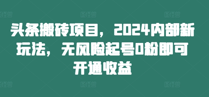 头条搬砖项目，2024内部新玩法，无风险起号0粉即可开通收益-资源社