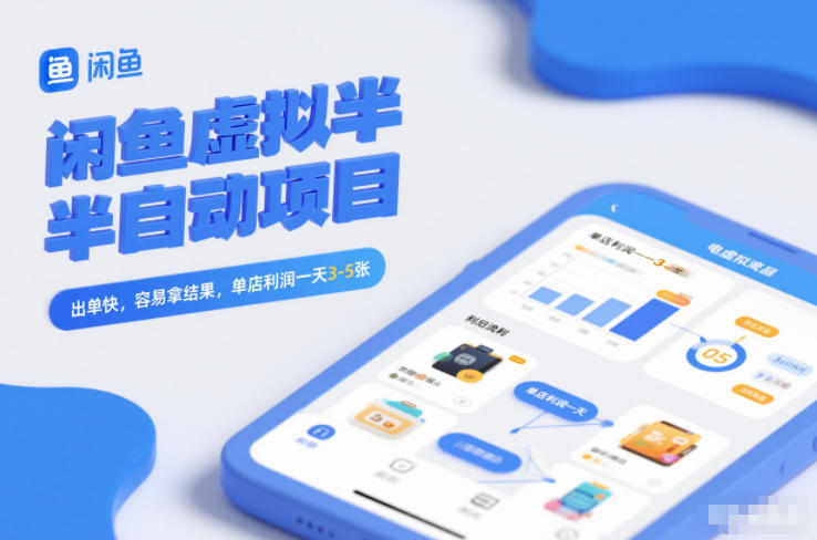 闲鱼虚拟半自动项目，出单快，容易拿结果，单店利润一天3-5张-资源社