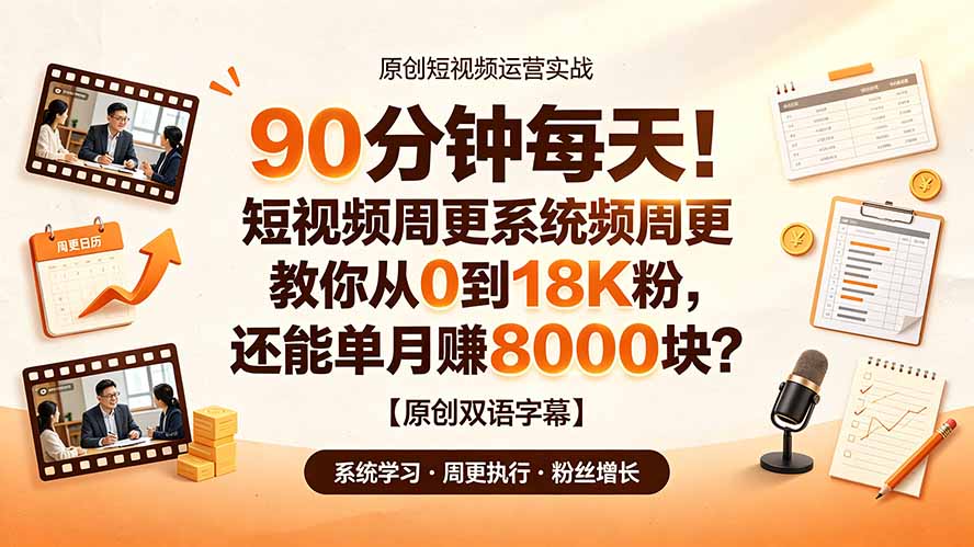 90 分钟每天!短视频周更系统教你从 0 到 18K 粉,还能单月赚 8000 块?【原创双语字幕】-资源社