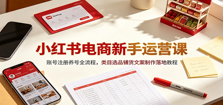 小红书电商新手运营课：账号注册养号全流程，类目选品铺货文案制作落地教程-资源社