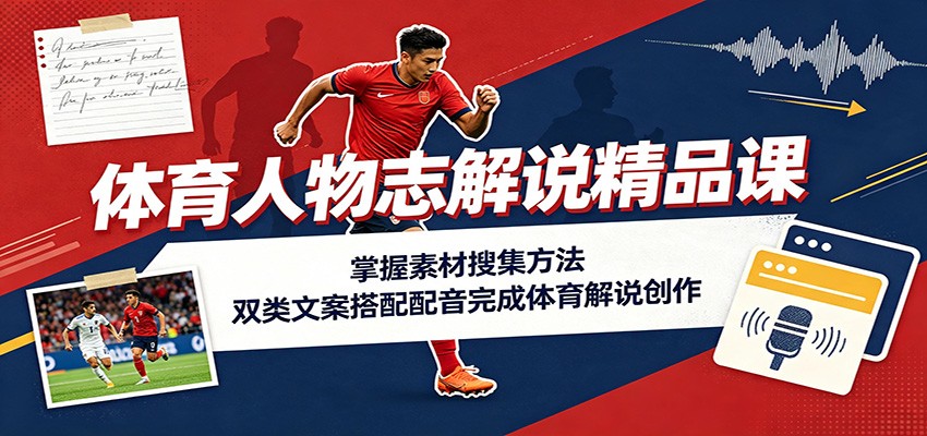 体育人物志解说精品课：掌握素材搜集方法，双类文案搭配配音完成体育解说创作-资源社