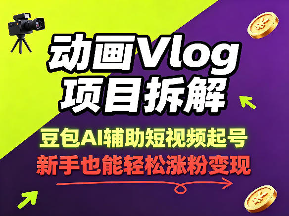 动画Vlog项目拆解，豆包AI辅助短视频起号，新手也能轻松涨粉，43条作品涨粉8.3W-资源社