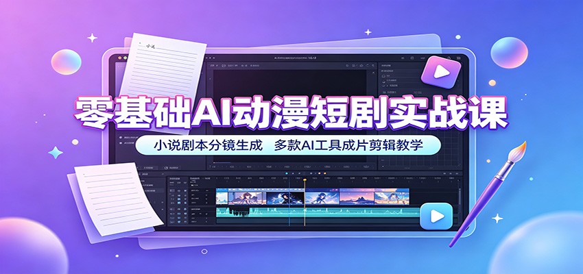 零基础AI动漫短剧实战课：小说剧本分镜生成，多款AI工具成片剪辑教学-资源社