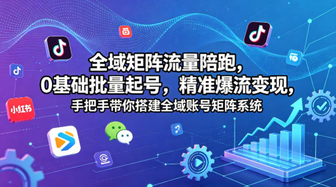 全域矩阵流量陪跑，0基础批量起号，精准爆流变现，手把手带你搭建全域账号矩阵系统-资源社