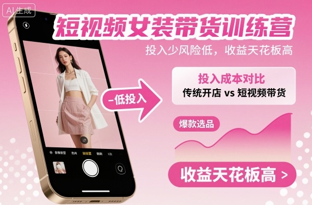 短视频女装带货训练营，投入少风险低，收益天花板高-资源社