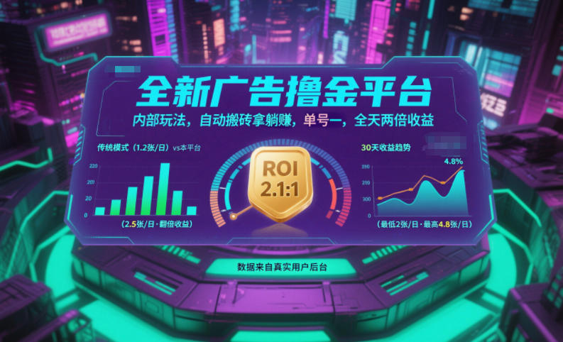 全新广告撸金平台,内部玩法,自动搬砖拿躺賺,单号一天保底2张+,全天两倍收益【揭秘】-资源社