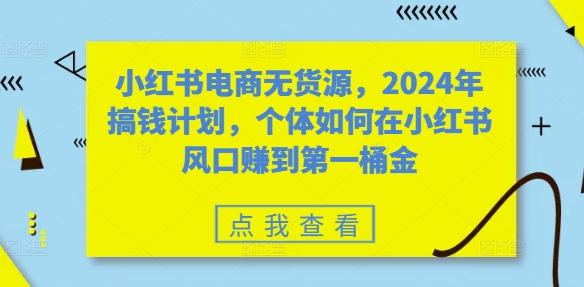 小红书电商无货源，2024年搞钱计划，个体如何在小红书风口赚到第一桶金-资源社