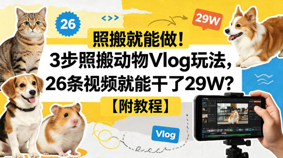 照搬就能做！3步照搬动物Vlog玩法，26条视频就能干了29W？【附教程】【赠coze一键生成工作流】-资源社