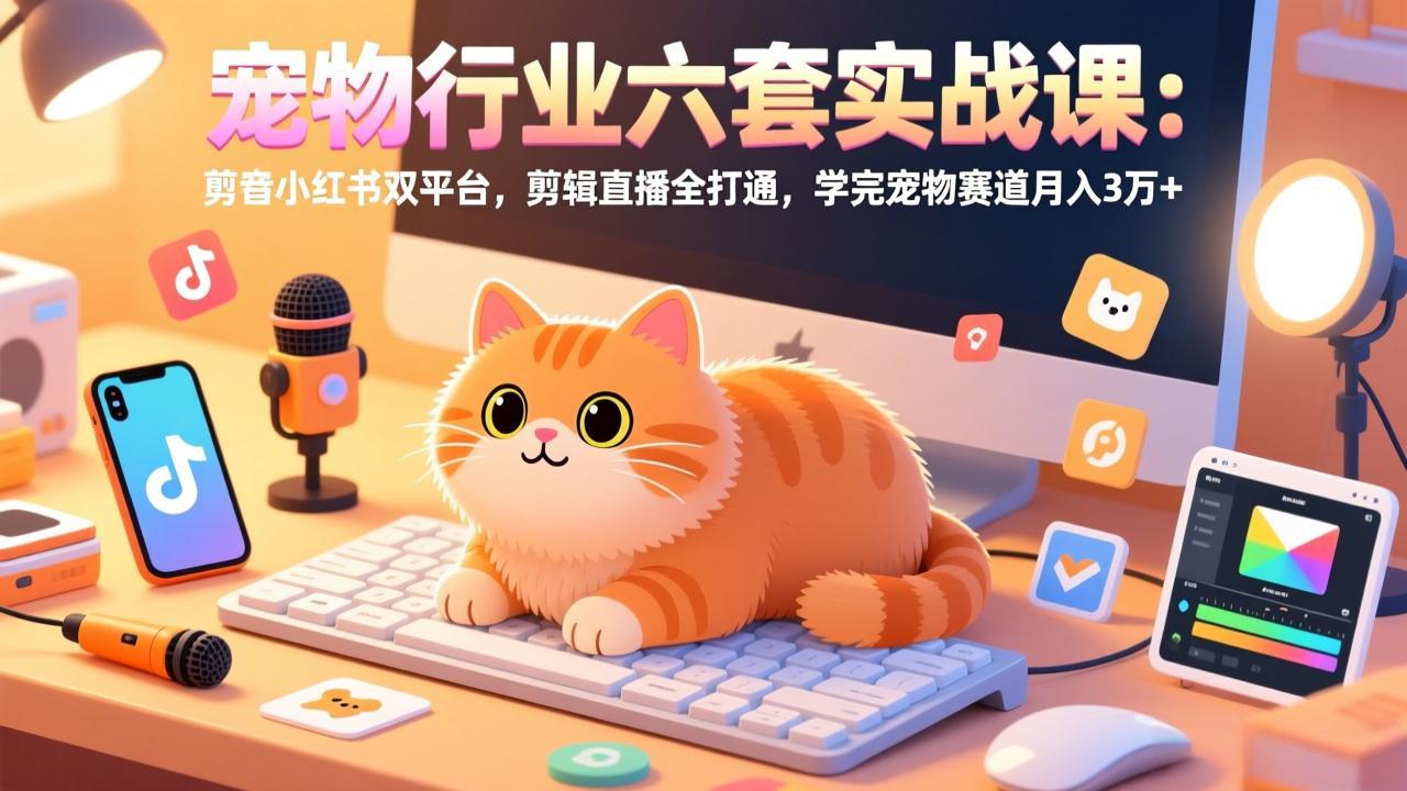 宠物行业六套实战课:抖音小红书双平台,剪辑直播全打通,学完宠物赛道月入3万+-资源社