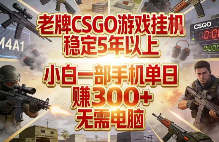 老牌CSGO游戏挂G,稳定5年以上,小白一部手机单日賺3张+,无需电脑【揭秘】-资源社