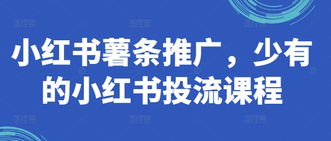 小红书薯条推广，少有的小红书投流课程-资源社