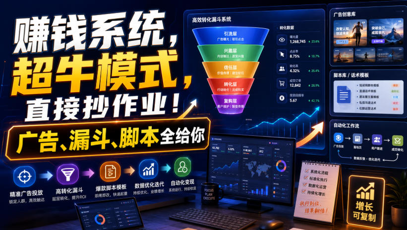 賺钱系统，超牛模式，直接抄作业！广告、漏斗、脚本全给你【原创双语字幕】-资源社