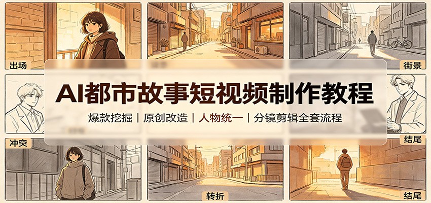 AI都市故事短视频制作教程：爆款挖掘原创改造，人物统一分镜剪辑全套流程-资源社