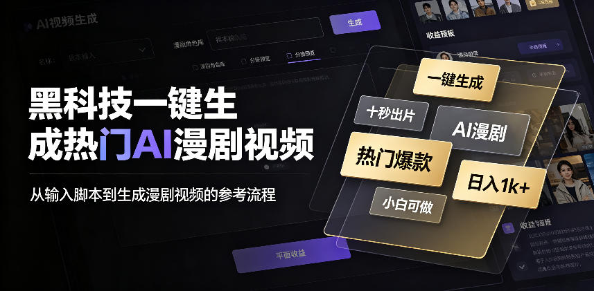 黑科技一键生成热门AI漫剧视频,十秒钟即可搞定,小白也能日入1k+【揭秘】-资源社