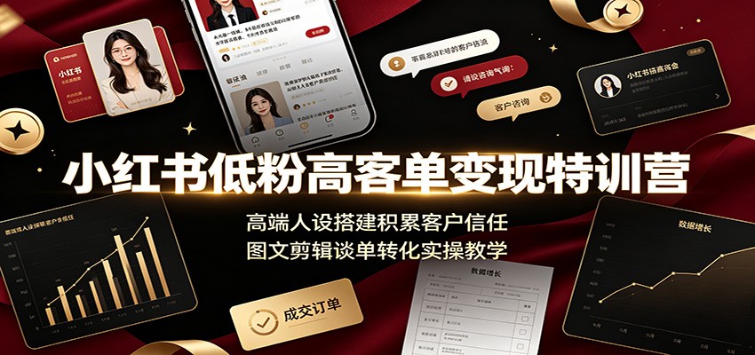 小红书低粉高客单变现特训营：高端人设搭建积累客户信任，图文剪辑谈单转化实操教学-资源社