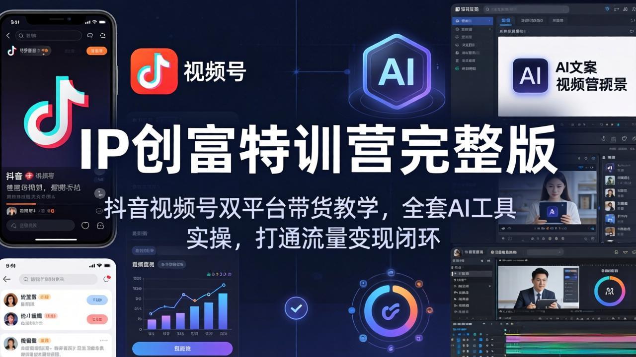 IP创富特训营完整版：抖音视频号双平台带货教学，全套AI工具实操，打通流量变现闭环-资源社