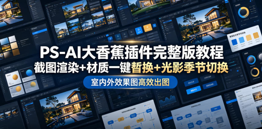 PS-AI大香蕉插件完整版教程，截图渲染+材质一键替换+光影季节切换，室内外效果图高效出图高阶课程-资源社