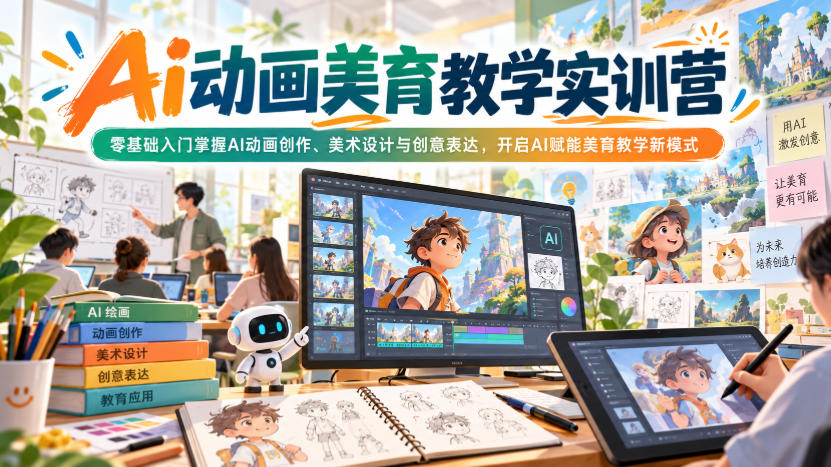 Ai动画美育教学实训营,零基础入门掌握AI动画创作、美术设计与创意表达,开启AI赋能美育教学新模式-资源社