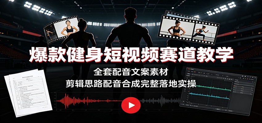 爆款健身短视频赛道教学：全套配音文案素材，剪辑思路配音合成完整落地实操-资源社