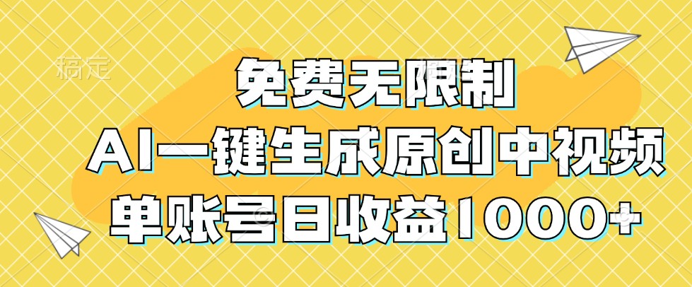 免费无限制，AI一键生成原创中视频，单账号日收益1000+-资源社