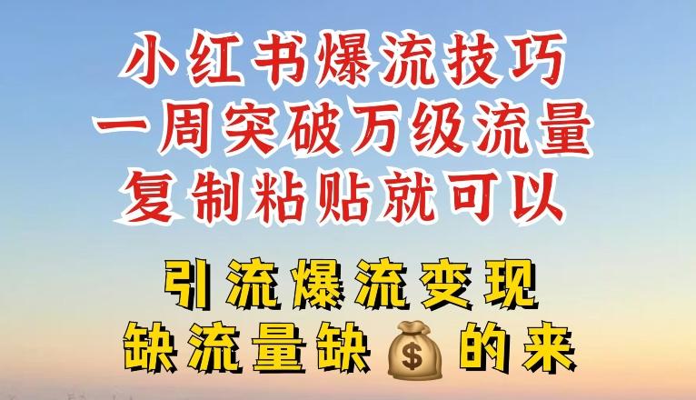 小红书爆流技巧，一周突破万级流量，复制粘贴就可以，引流爆流变现【揭秘】-资源社