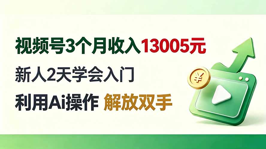 视频号3个月收入13005元， 新人2天学会入门， 利用Ai操作 解放双手！-资源社