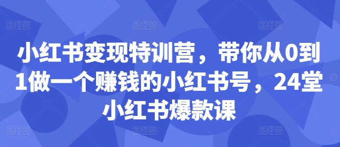 小红书变现特训营，带你从0到1做一个赚钱的小红书号，24堂小红书爆款课-资源社