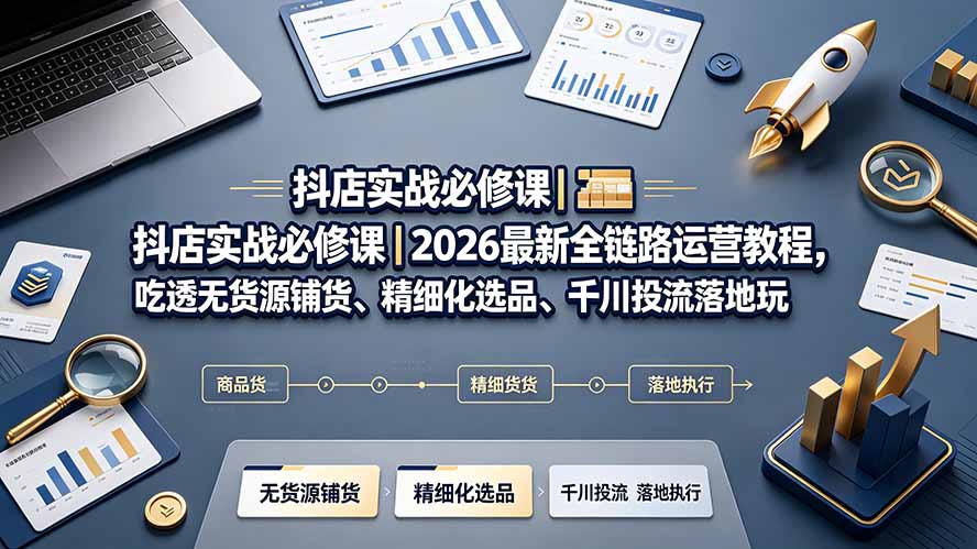 抖店实战必修课｜2026最新全链路运营教程，吃透无货源铺货、精细化选品、千川投流落地玩法-资源社