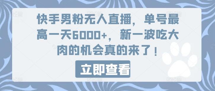 快手男粉无人直播，单号最高一天6000+，新一波吃大肉的机会真的来了-资源社