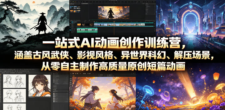 一站式AI动画创作训练营，涵盖古风武侠、影视风格、异世界科幻、解压场景，从零自主制作高质量原创短篇动画(更新)-资源社