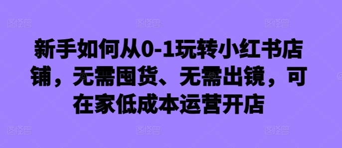 新手如何从0-1玩转小红书店铺，无需囤货、无需出镜，可在家低成本运营开店-资源社