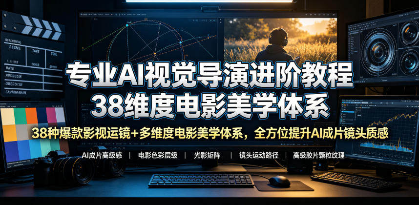 专业AI视觉导演进阶教程，38种爆款影视运镜+多维度电影美学体系，全方位提升AI成片高级感与镜头质感-资源社