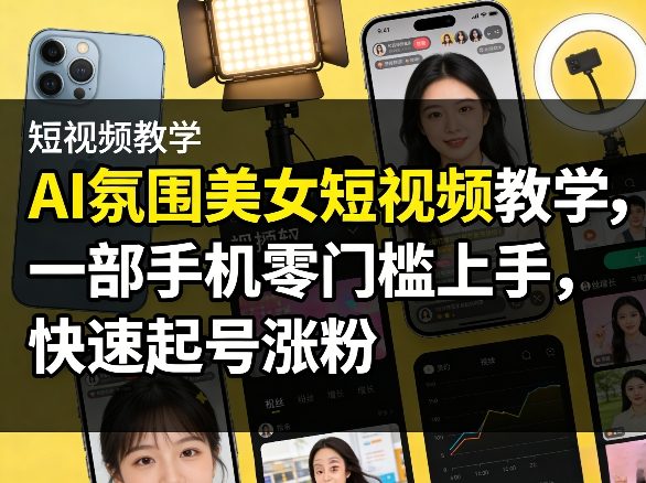 AI氛围美女短视频教学，一部手机零门槛上手，快速起号涨粉-资源社