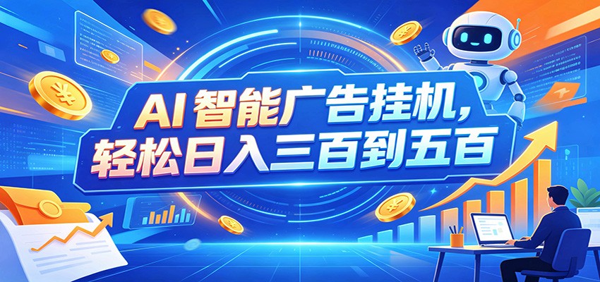 AI智能广告挂机，24小时自动跑，日入300-500，新手零门槛-资源社