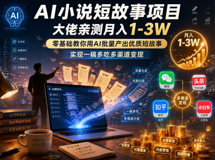 AI小说短故事项目,大佬亲测月入1-3W,零基础教你用AI批量产出优质短故事,实现一稿多吃多渠道变现(更新0910)-资源社